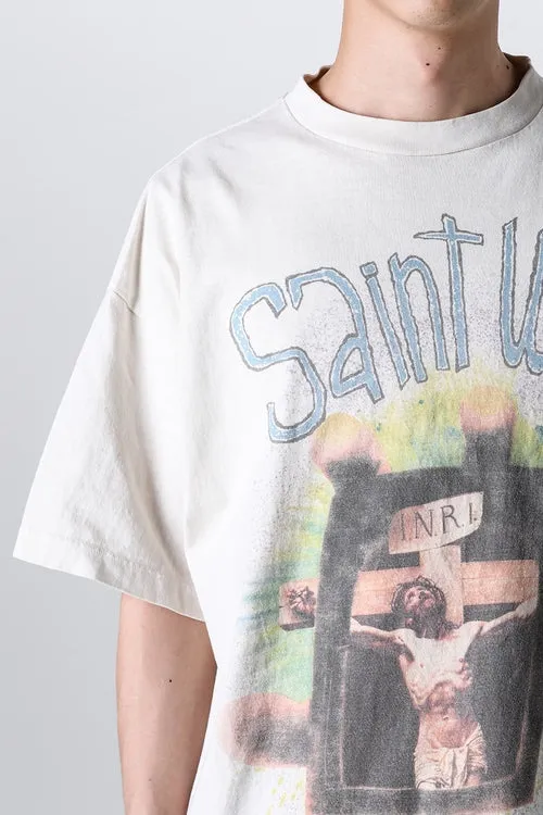 SAINT MICHAEL SAINT WAR TEE/WHAT new style Jesus cross retro short-sleeved, off-white S-XL, ready-to-wear, washed and distressed, printed repeatedly and modified, tube-woven seamless fabric, with little angel anti-counterfeiting label